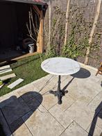 Bistro tafel met roze marmeren blad en gietijzeren poot, Ophalen, Gebruikt, Rond