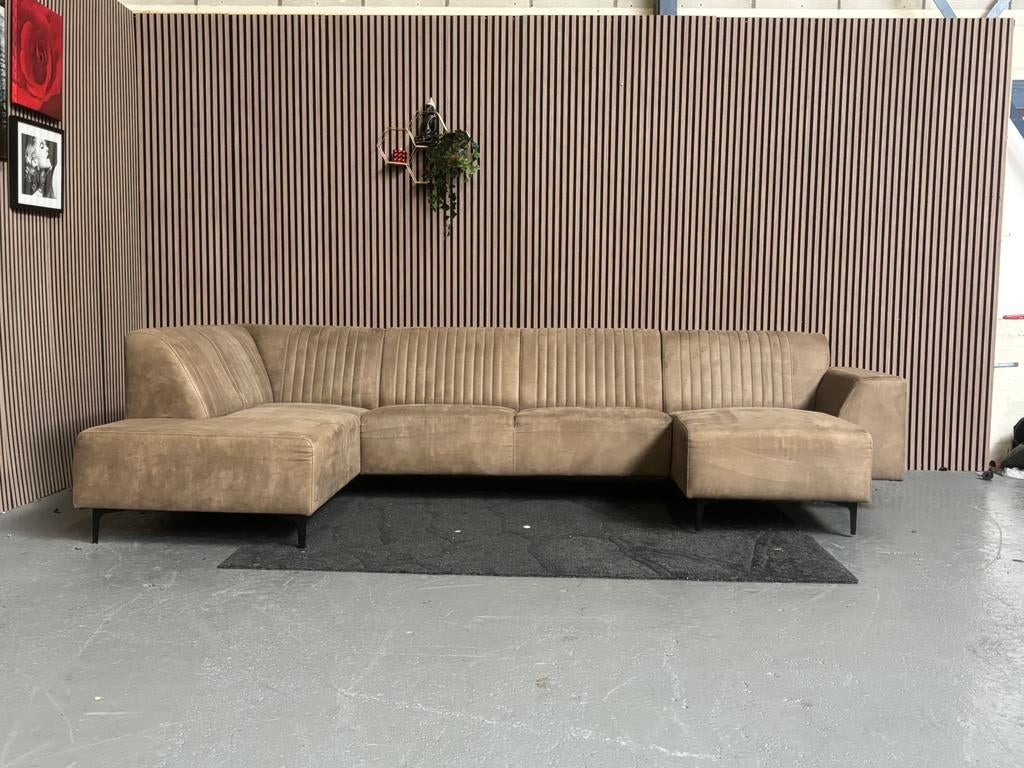 GRATIS LEVERING U-Bank Taupe 355x200x150 GEREINIGD, Huis en Inrichting, Banken | Bankstellen, Hoekbank, 300 cm of meer, Ophalen of Verzenden