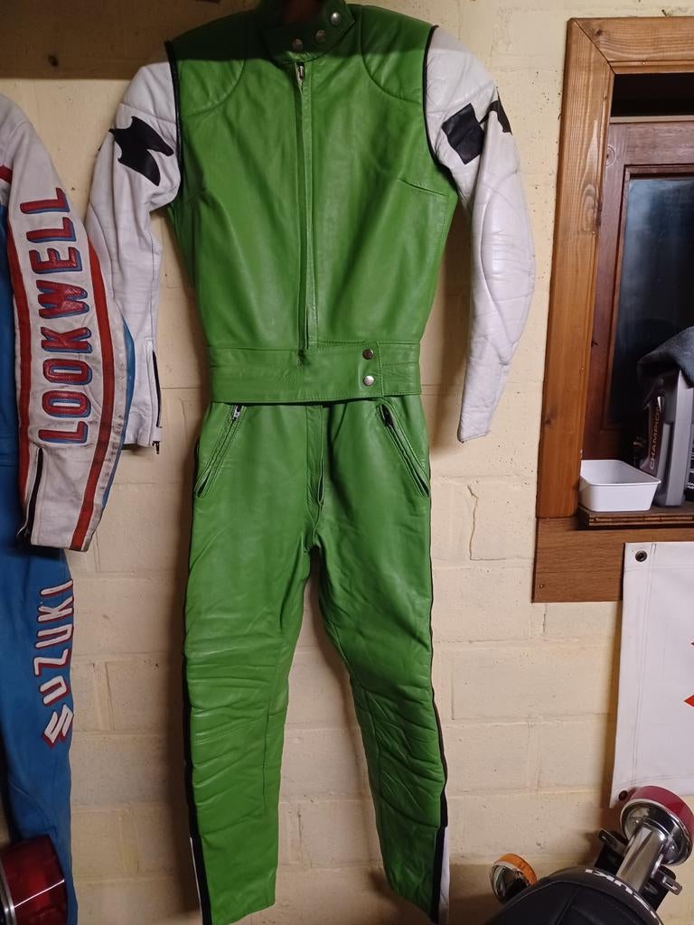 Kawasaki origineel motorpak leder retro 70's kleine maat, Ophalen of Verzenden, Tweedehands, Combipak