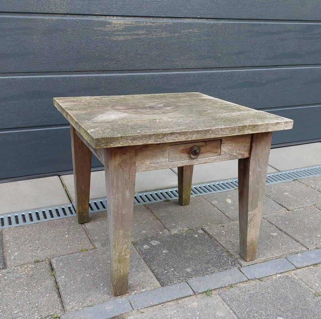 Teak tuintafeltje/bijzettafeltje met lade, Tuin en Terras, Tuintafels, Gebruikt, Rechthoekig, Teakhout, Ophalen
