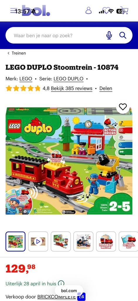 duplo stoomtrein, Kinderen en Baby's, Speelgoed | Duplo en Lego, Ophalen of Verzenden, Zo goed als nieuw, Duplo