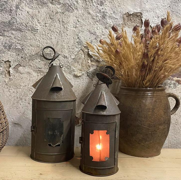 Brocante oude Franse lantaarn / lantaarntje, Antiek en Kunst, Curiosa en Brocante, Ophalen of Verzenden