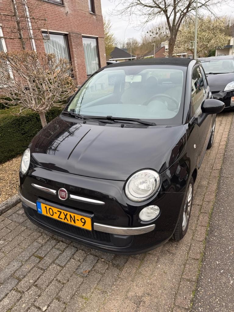 Fiat 500C 0.9 85pk Turbo Twinair 2013 Zwart, Auto's, 31 €/maand, Cabriolet, Leder en Stof, Zwart