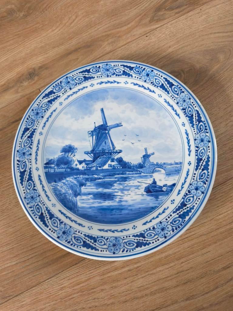 Delfts blauw wandbord Porceleyne Fles - Landschap met molen, Antiek en Kunst, Ophalen of Verzenden