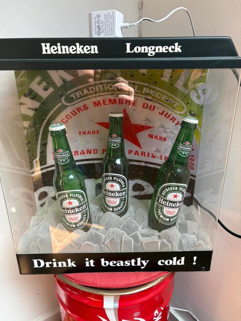 Heineken lichtbak longneck, Ophalen of Verzenden, Zo goed als nieuw, Reclamebord, Plaat of Schild, Heineken