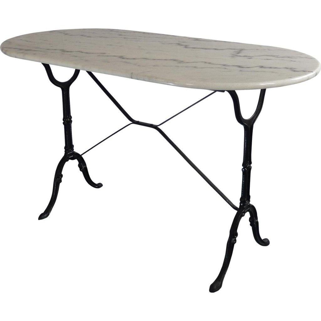 Bistrotafel gietijzer met ovaal marmeren blad 120 x 60 cm, Tuin en Terras, Tuinmeubel-accessoires, Nieuw, Ophalen of Verzenden