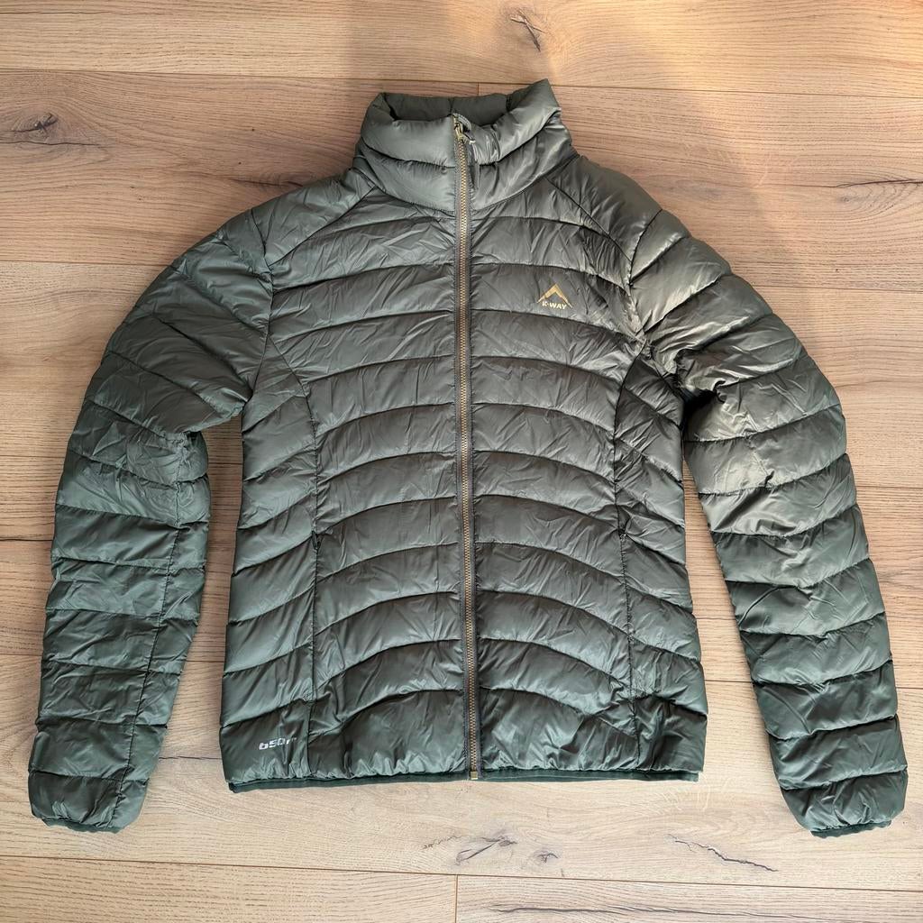 K-Way gewatteerde jas, khaki, eendendons, Kleding | Dames, Jassen | Winter, Zo goed als nieuw, Maat 36 (S), Groen, Ophalen of Verzenden