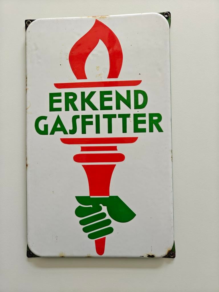 Emaille gasfitter bord, Ophalen of Verzenden
