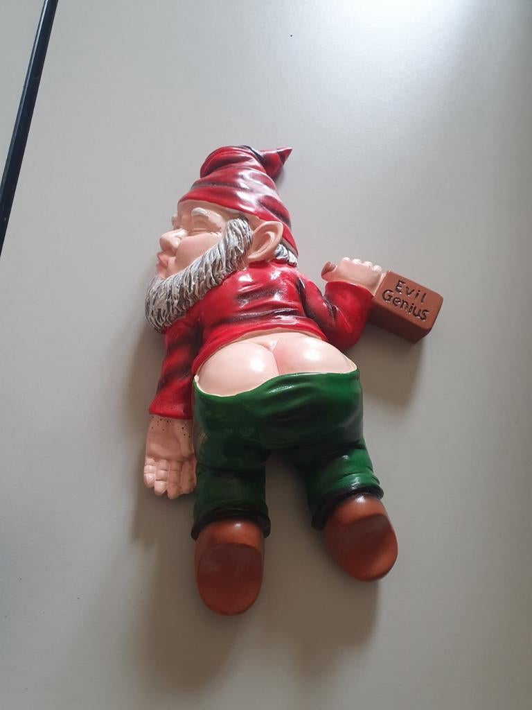 Grappige Tuinkabouter met ontblote billen - Evil Genius, Ophalen of Verzenden, Zo goed als nieuw