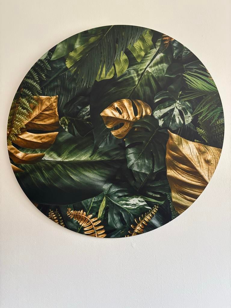 Muurcirkel met tropische bladeren - Green Gold Leaves, Ophalen, Meerkleurig, Nieuw, Kunststof