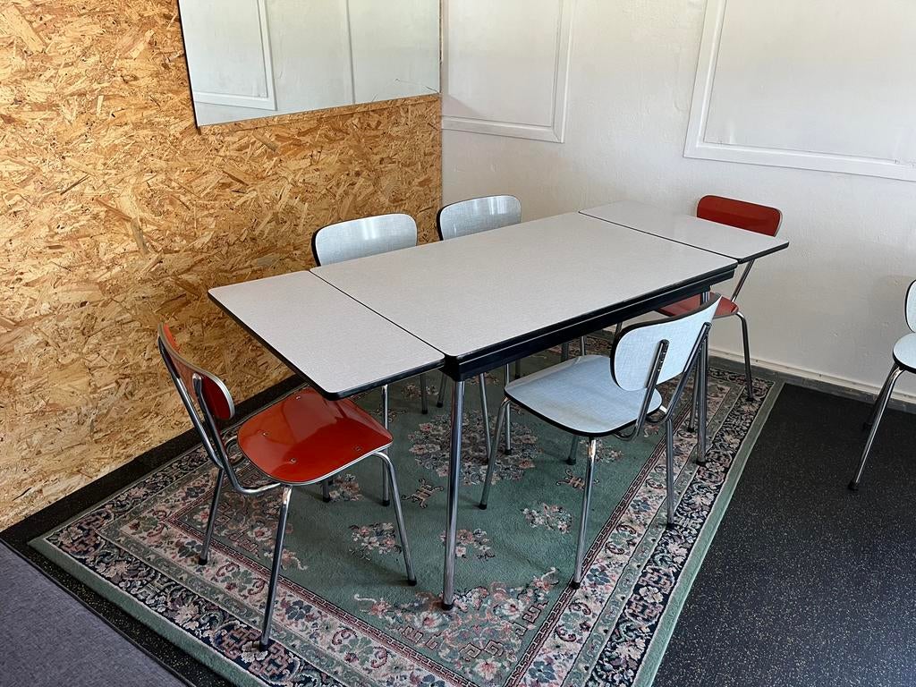 Formica eettafel set uitschuifbaar, Huis en Inrichting, Tafels | Eettafels, Zo goed als nieuw, 50 tot 100 cm, 100 tot 150 cm, Vijf personen of meer