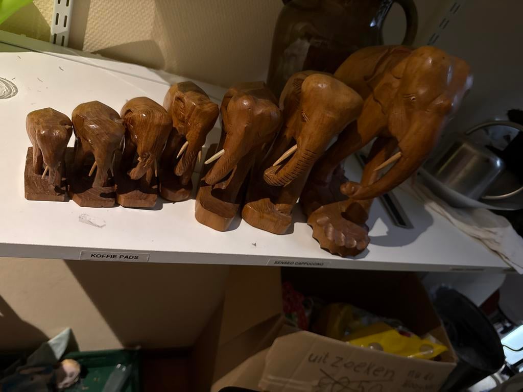 Houten olifanten familie, Ophalen of Verzenden, Gebruikt, Dier