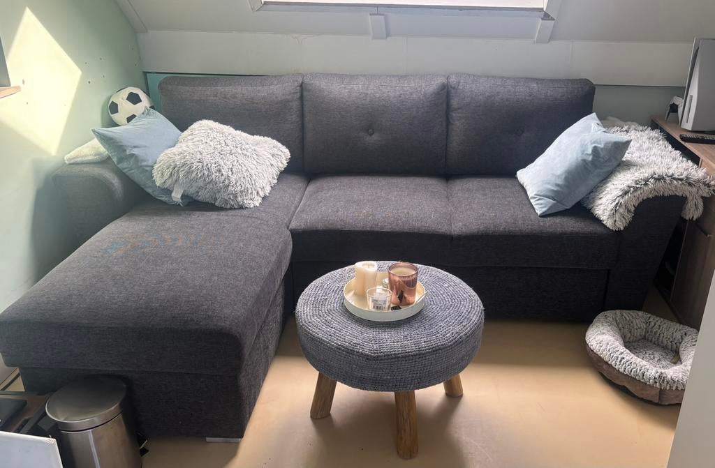 Slaapbank chaise longue VEJLBY donkergrijze, Ophalen, Gebruikt, Tweepersoons, Overige maten