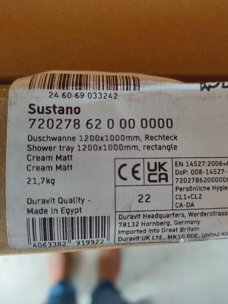 nieuwe douchebak Duravit Sustano 120 x 90 creme mat, Doe-het-zelf en Verbouw, Sanitair, Ophalen, Nieuw, Steen, Douche