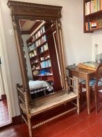 Antieke spiegel met bankje, Antiek en Kunst, Ophalen, Rechthoekig, 50 tot 100 cm, 150 tot 200 cm