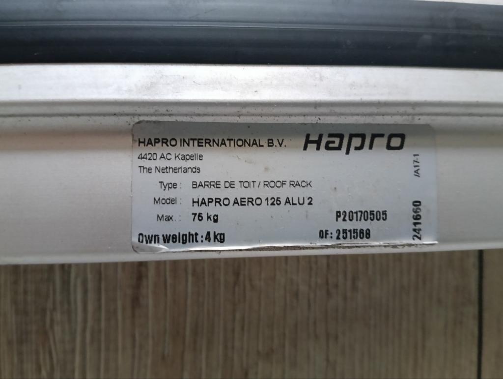 Hapro Aero 125 ALU 2 dakdragers, Auto diversen, Dakdragers, Ophalen of Verzenden