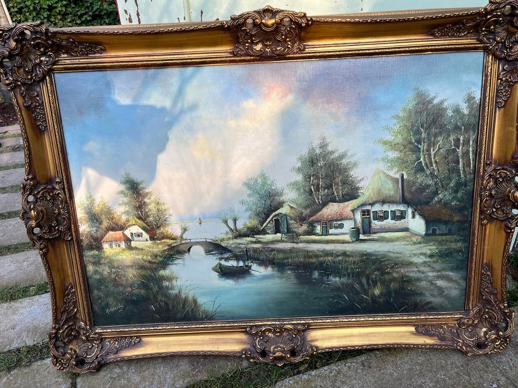 Oud Hollands Landschap Schilderij - A. Wetering, Antiek en Kunst, Ophalen