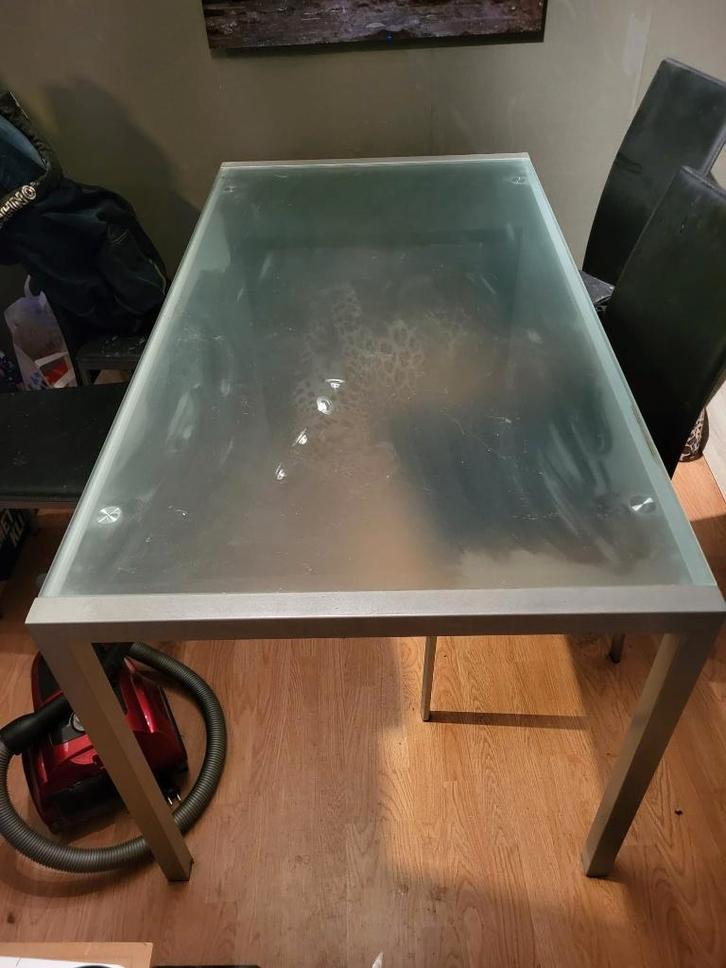 glazen eettafel, Huis en Inrichting, Tafels | Eettafels, Gebruikt, 50 tot 100 cm, 100 tot 150 cm, Vier personen, Rechthoekig, Glas