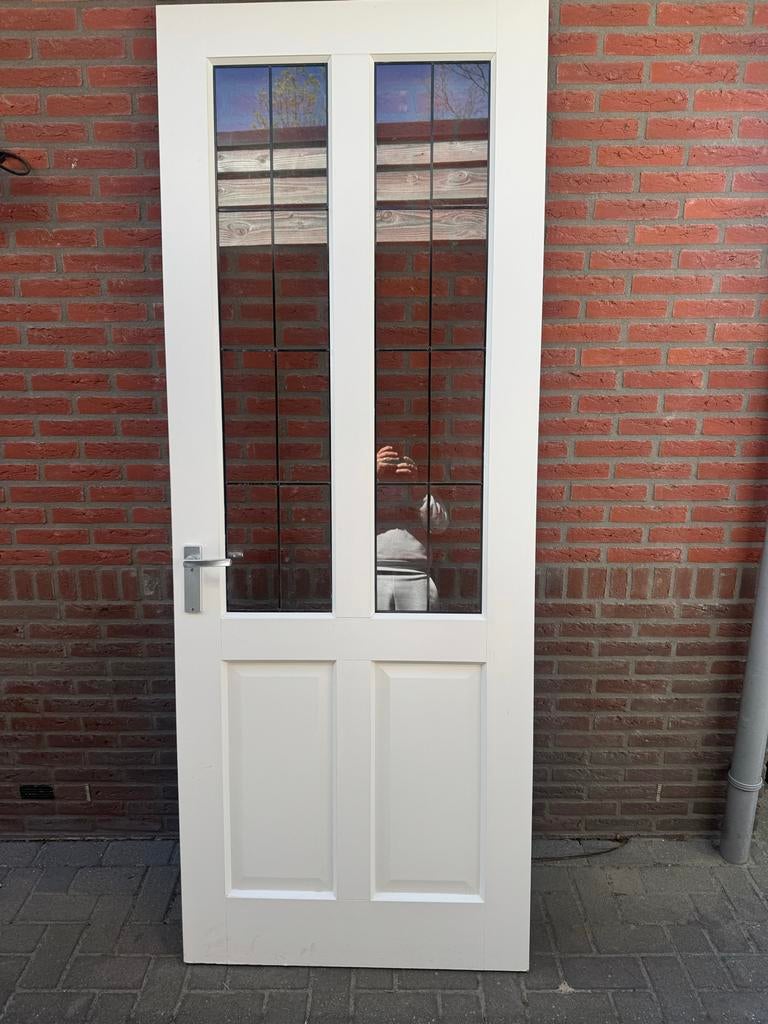 Hardhouten binnendeur met glas 88x230cm, Doe-het-zelf en Verbouw, Deuren en Horren, Ophalen, Gebruikt, 80 tot 100 cm, 215 cm of meer