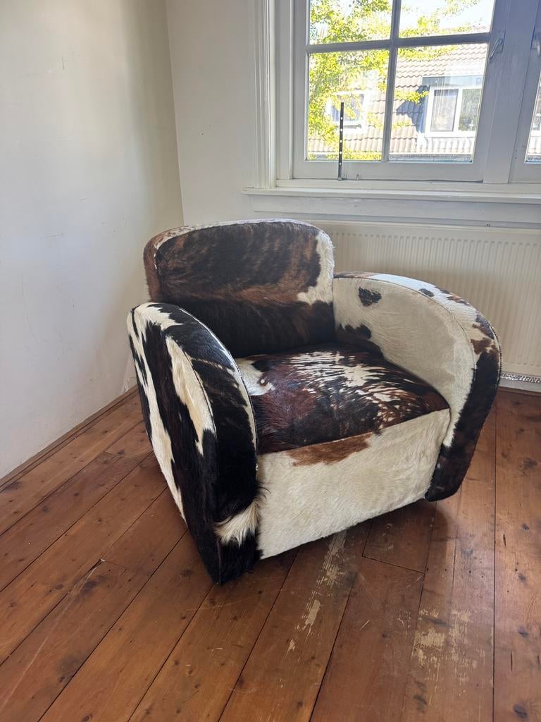Art deco model koeienhuid fauteuil, Ophalen, Gebruikt, Art deco, 75 tot 100 cm