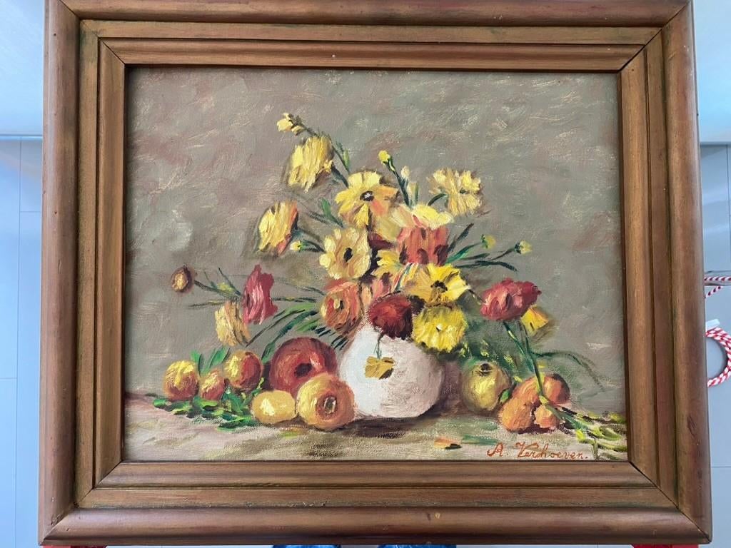 schilderij gesigneerd a. Verhoeven 55 x 46 cm, Ophalen of Verzenden