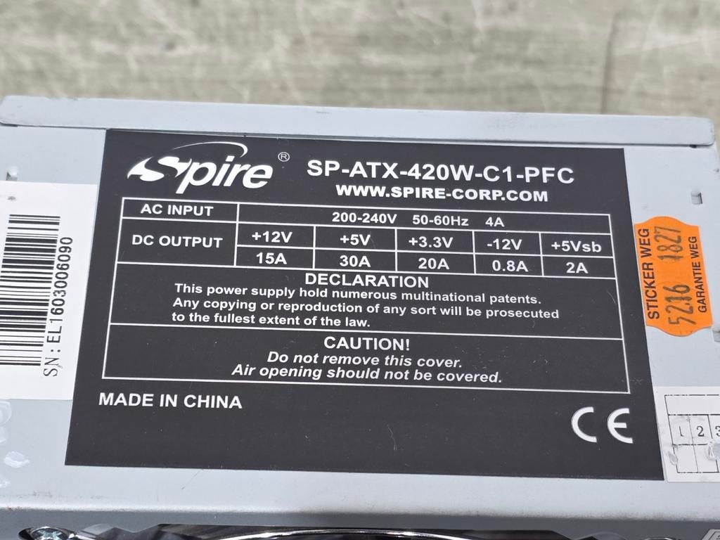 Spire 420w max voeding psu power supply sp-atx-420w-c1-pfc, Ophalen of Verzenden, Gebruikt