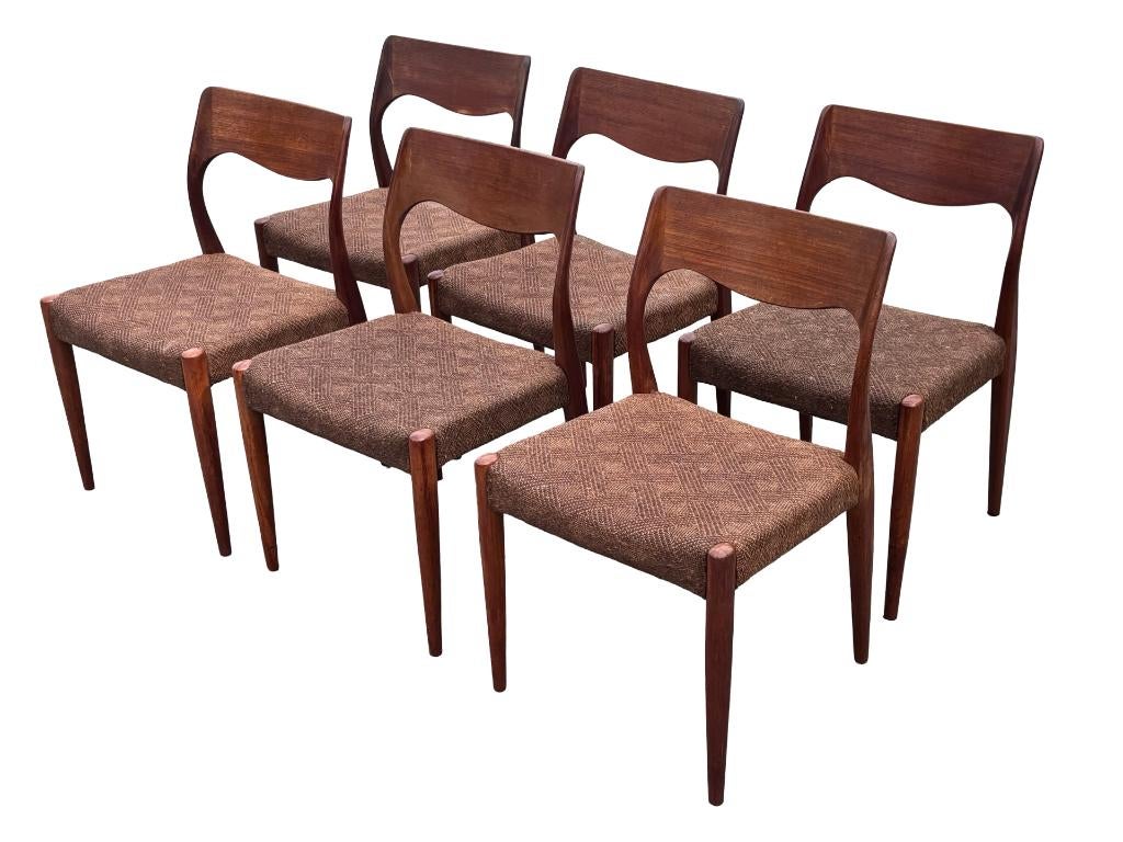 Vintage Set Van 6 Moller Fristho Stoelen 60's Design, Huis en Inrichting, Stoelen, Gebruikt, Bruin, Vintage, Stof