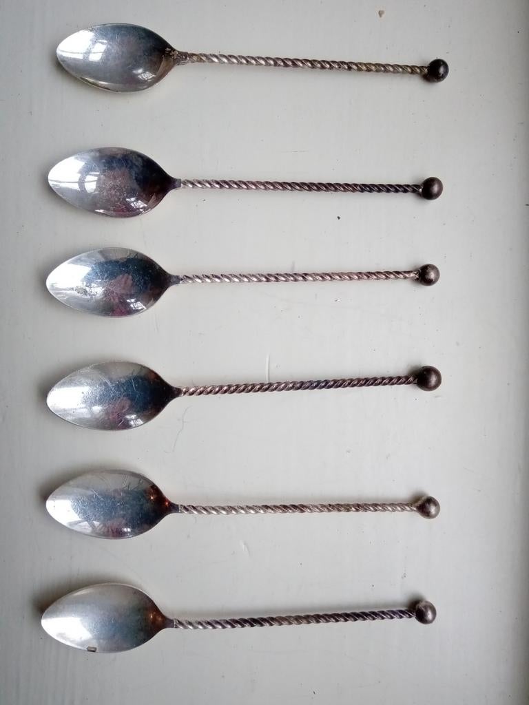 Antiek verzilverd theelepel setje, Antiek en Kunst, Ophalen of Verzenden