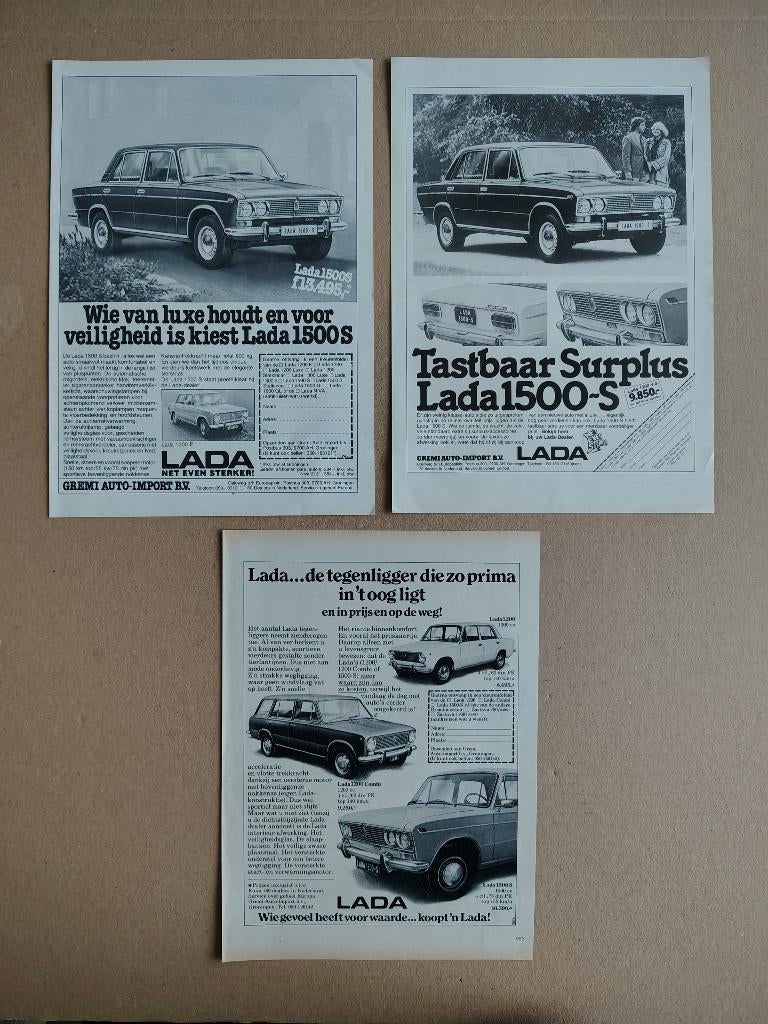 3x Reclame (uit oud tijdschrift) Lada 1500 S  (1975), Verzenden, Gebruikt, Auto's