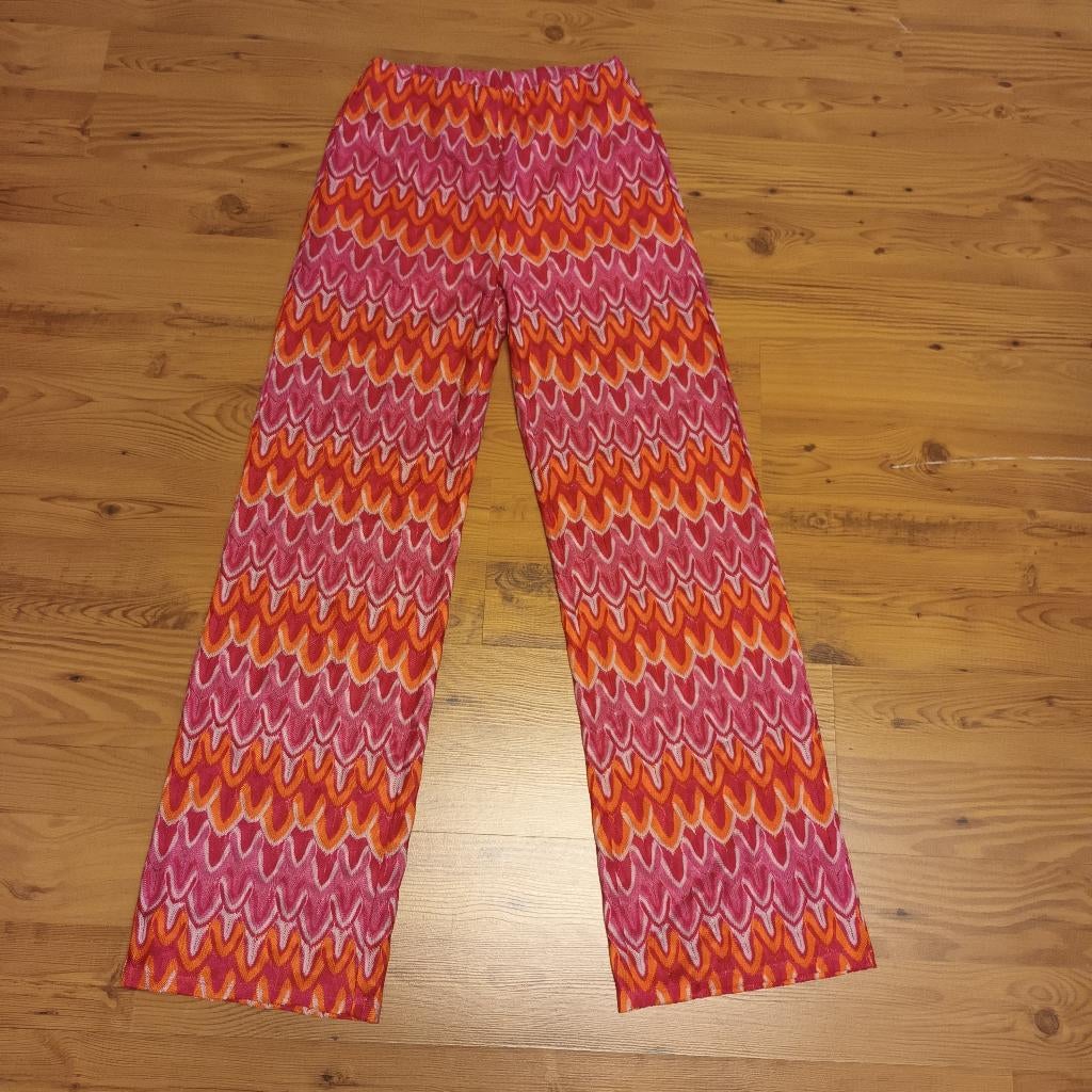COSTES - Trendy flair broek, bewerkt, rood/oranje/pink, S., Ophalen of Verzenden, Zo goed als nieuw, Costes, Roze