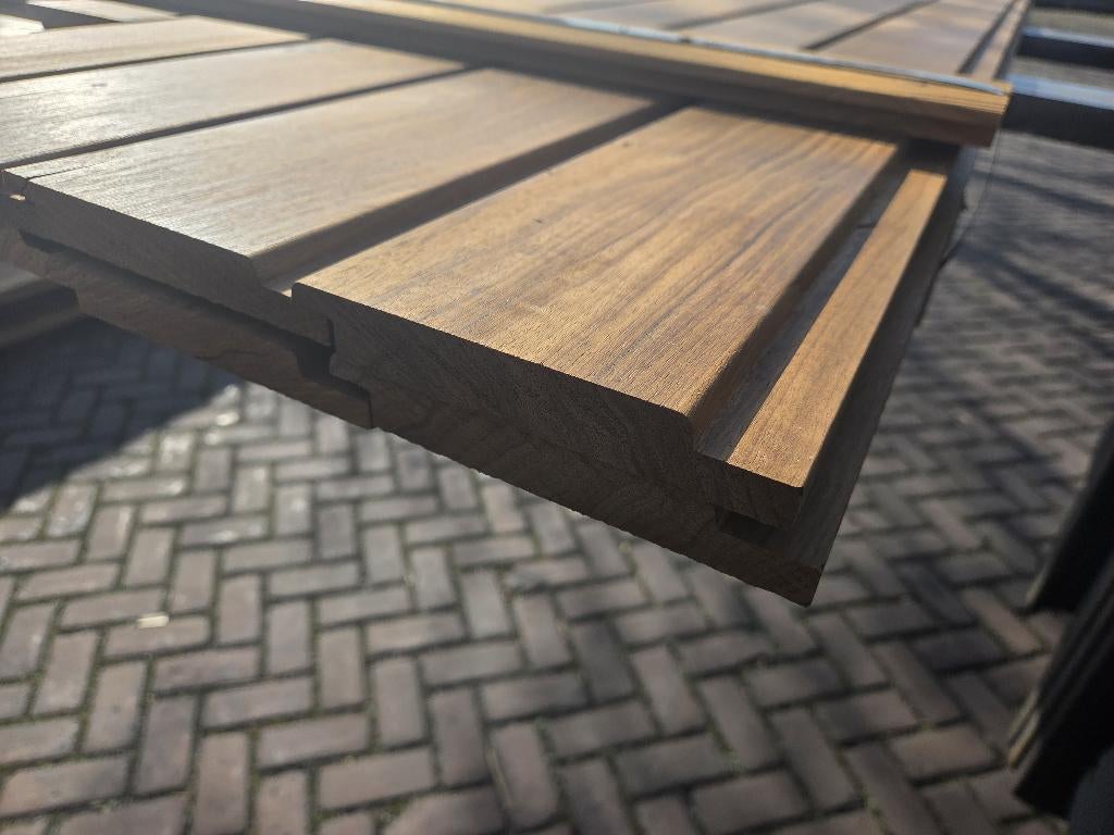 3.9 m2 rabat hout / Channelsiding - nr: HP63, Tuin en Terras, Palen, Balken en Planken, Ophalen, Planken, Nieuw, Hardhout