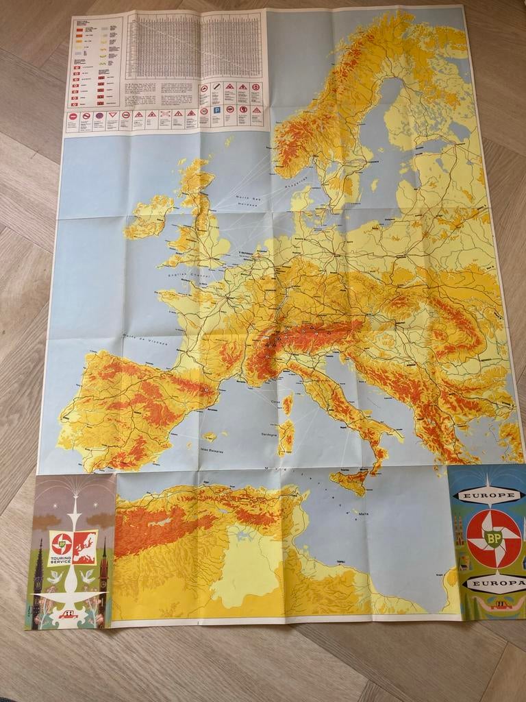 Vintage BP Europa Landkaart - Gedetailleerde wegenkaart, Gelezen, Ophalen of Verzenden, Landkaart, 1800 tot 2000