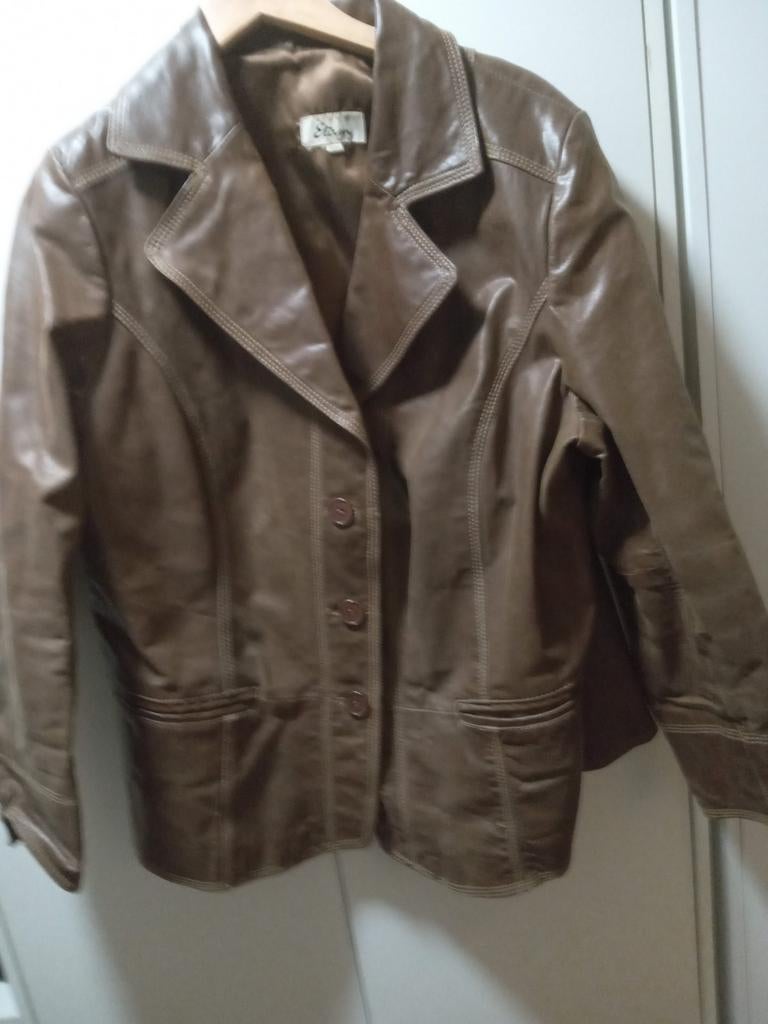 Bruine leren jas maat 46 48, Ophalen of Verzenden, Zo goed als nieuw, Maat 46/48 (XL) of groter, Bruin