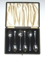 Set van zes sterling zilveren koffielepels in leren etui., Ophalen of Verzenden, Zilver