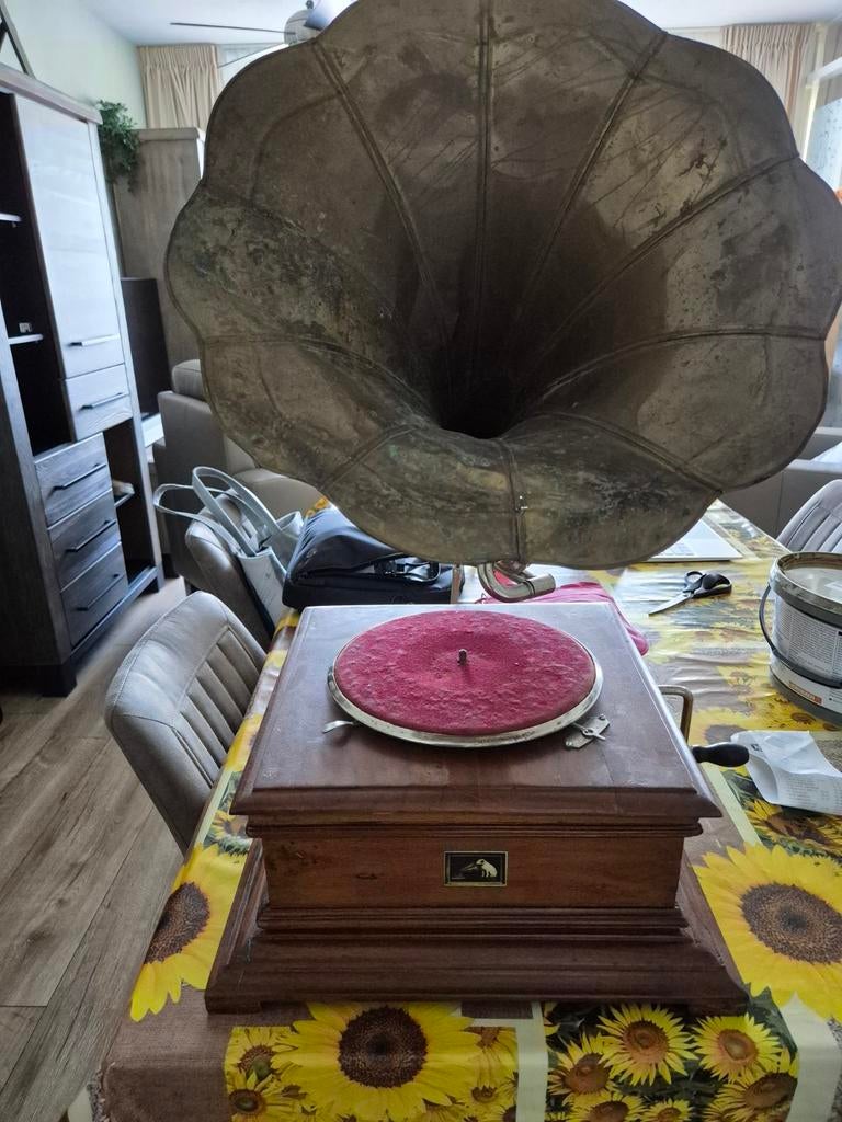 Oude platenspeler His Masters Voice, Ophalen