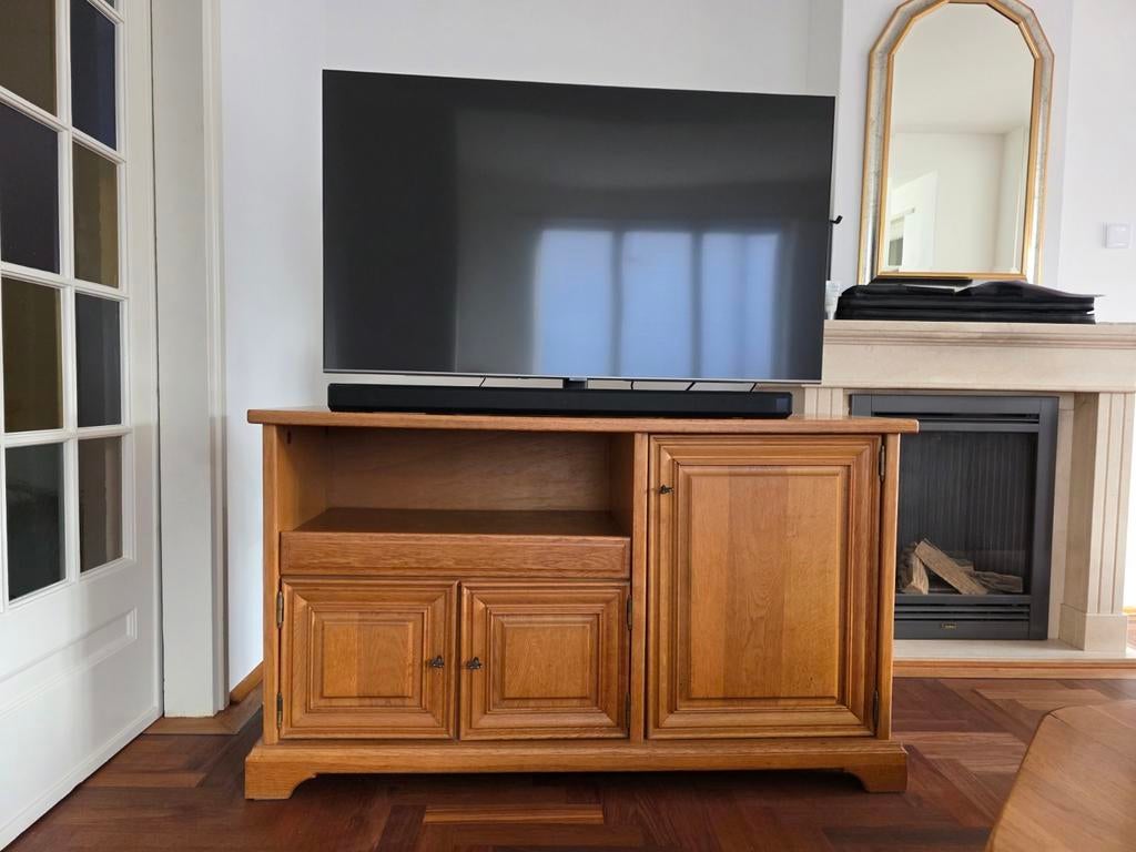 Massief eikenhouten tv-meubel/dressoir – antiek, vintage, Ophalen, Gebruikt, 100 tot 150 cm, Eikenhout