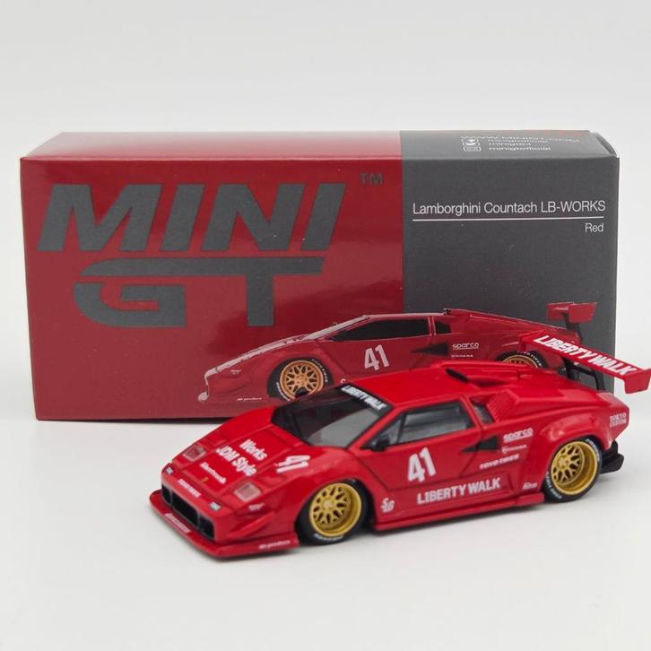 Mini GT Lamborghini Countach LB-Works #41 Rood 1:64, Hobby en Vrije tijd, Modelauto's | Overige schalen, Nieuw, Auto, Ophalen of Verzenden