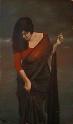 Schilderij Indiase vrouw in sari, 15x25 cm, Ophalen of Verzenden