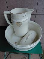 Antieke waskom en kan set met deksel, Ophalen of Verzenden