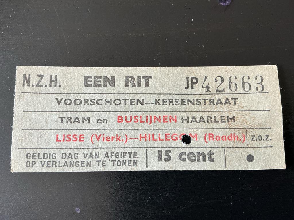 Oud NZH Tram/Buskaartje Lisse-Hillegom 15 cent, Verzamelen, Verzenden, Gebruikt