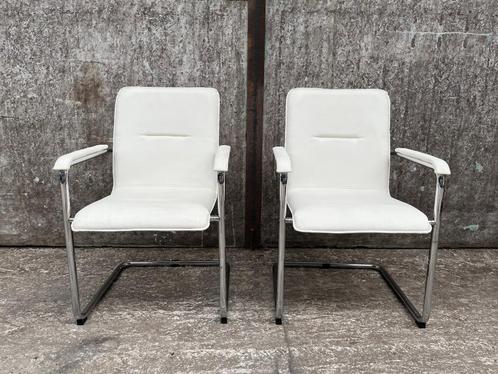 ICF Luxe conferentiestoelen - wit kunstleer / chroom slede, Huis en Inrichting, Stoelen, Gebruikt, Kunststof, Metaal, Wit, Ophalen of Verzenden