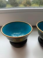Cloisonne bakjes op houten sokkeltjes, Antiek en Kunst, Antiek | Emaille, Ophalen of Verzenden