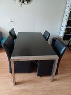 Eettafel met stoelen zwart met chroom, Huis en Inrichting, 4 tot 6 stoelen, Gebruikt, Ophalen of Verzenden
