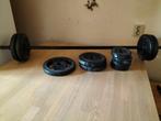 Te koop halterstang incl gewichten, Ophalen, Gebruikt
