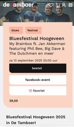 Bluesfestival Hoogeveen, 2 kaarten de tamboer, Tickets en Kaartjes, Twee personen, September