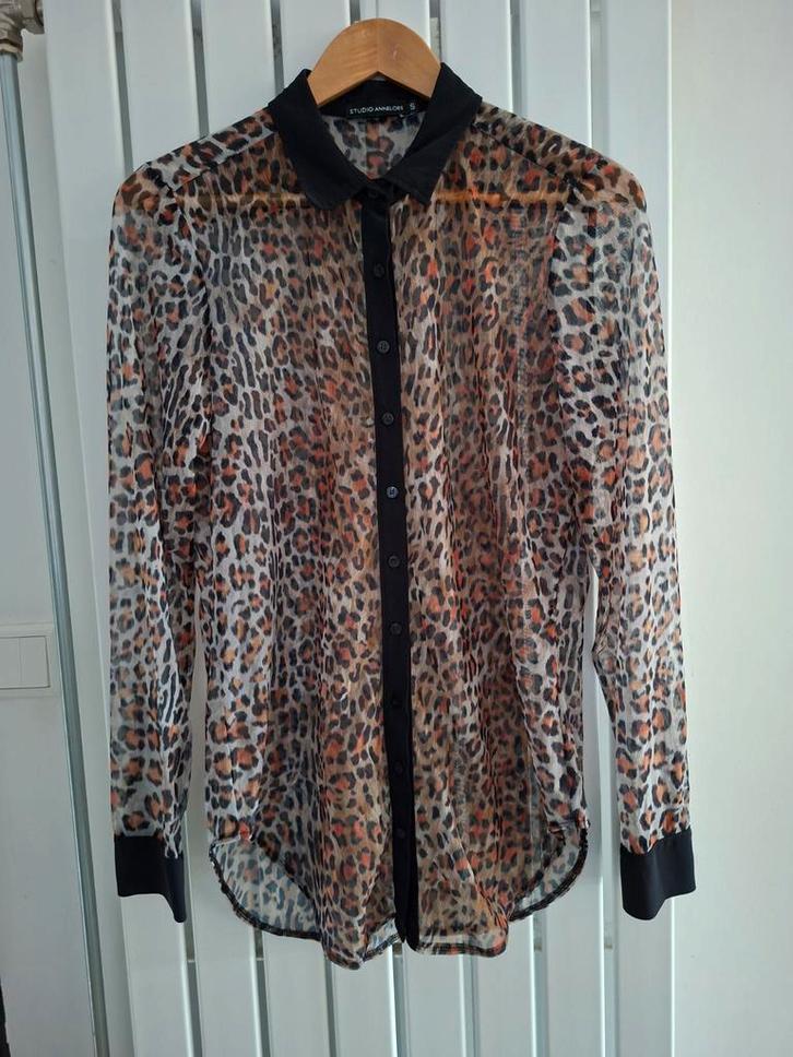 Studio Anneloes Panterprint Blouse - Maat S, Kleding | Dames, Blouses en Tunieken, Zo goed als nieuw, Maat 36 (S), Bruin, Ophalen of Verzenden