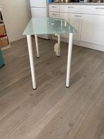 Glazen tafel met witte poten, MOET SPOEDIG MOGELIJK WEG, Huis en Inrichting, Tafels | Eettafels, Ophalen, Gebruikt, 100 tot 150 cm