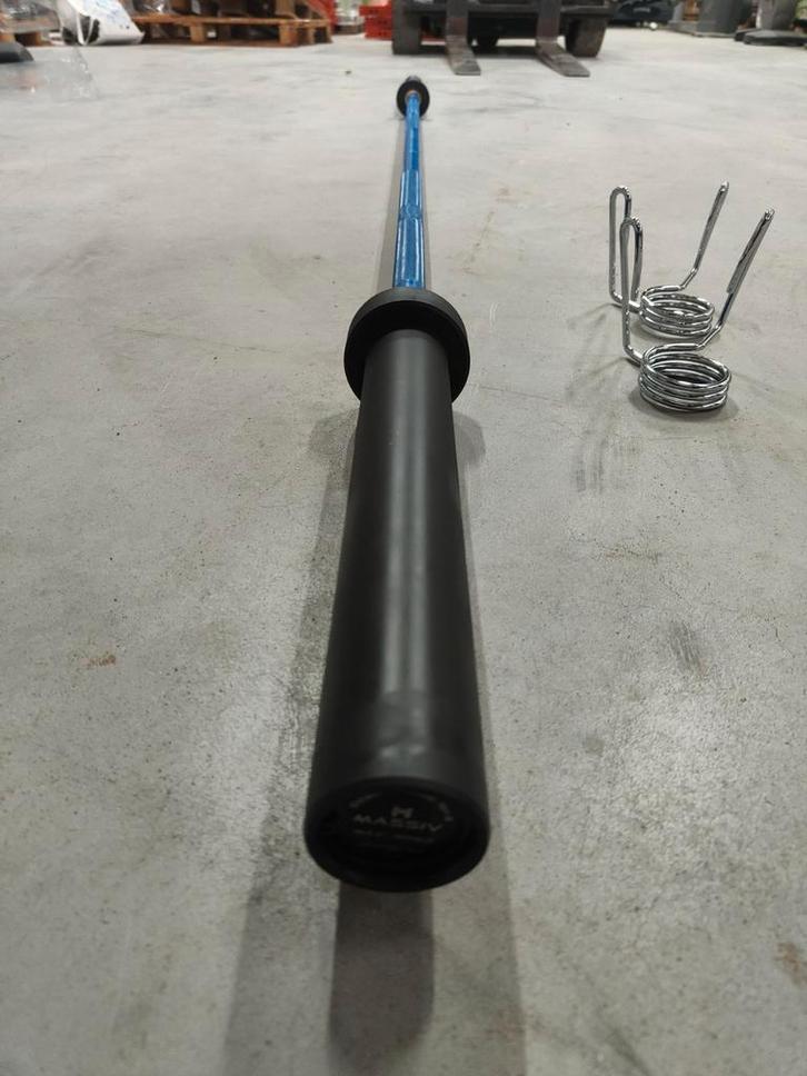 Nieuw! Olympische barbell/Halterstang 220cm 15kg blauw zwart, Sport en Fitness, Fitnessmaterialen, Nieuw, Halterstangen, Armen
