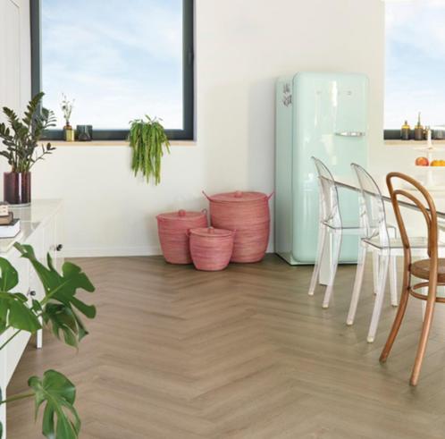 34 m2 Klik PVC Lamett Sava Visgraat Almond SAV HB-2254-1B., Huis en Inrichting, Stoffering | Vloerbedekking, Nieuw, Laminaat, 25 tot 50 m²