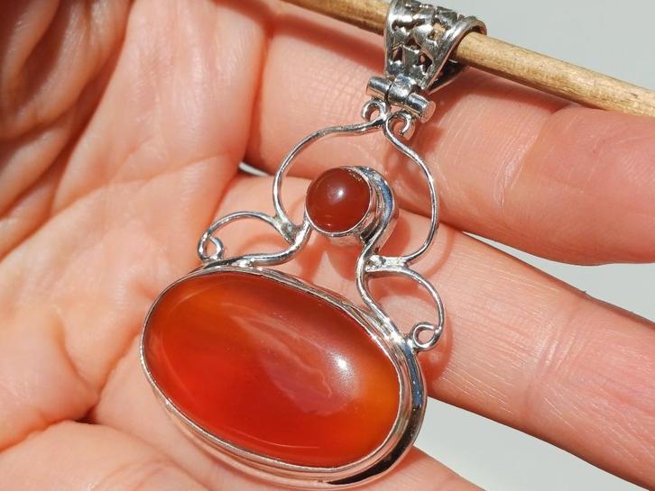 Vanoli 925 zilveren kettinghanger met carneool, Sieraden, Tassen en Uiterlijk, Kettinghangers, Nieuw, Zilver, Overige kleuren